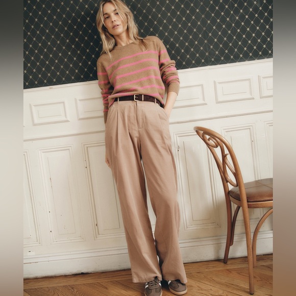 Marine Layer NEW NWT Women’s M Harper Camel / Pink Striped Cashmere Sweater - Picture 3 of 12